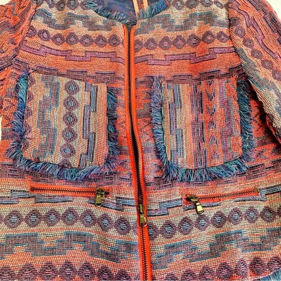Umgee multicolored zip-front blazer /jacket ethnic print Size M - Picture 2 of 13